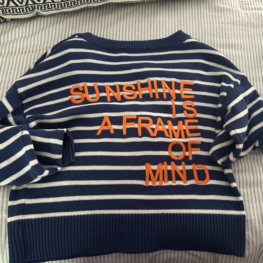 Striped Sweater with Orange Text